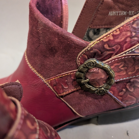 L'ATISTE Burgundy & Patterned Ankle Booties - Picture 6 of 7